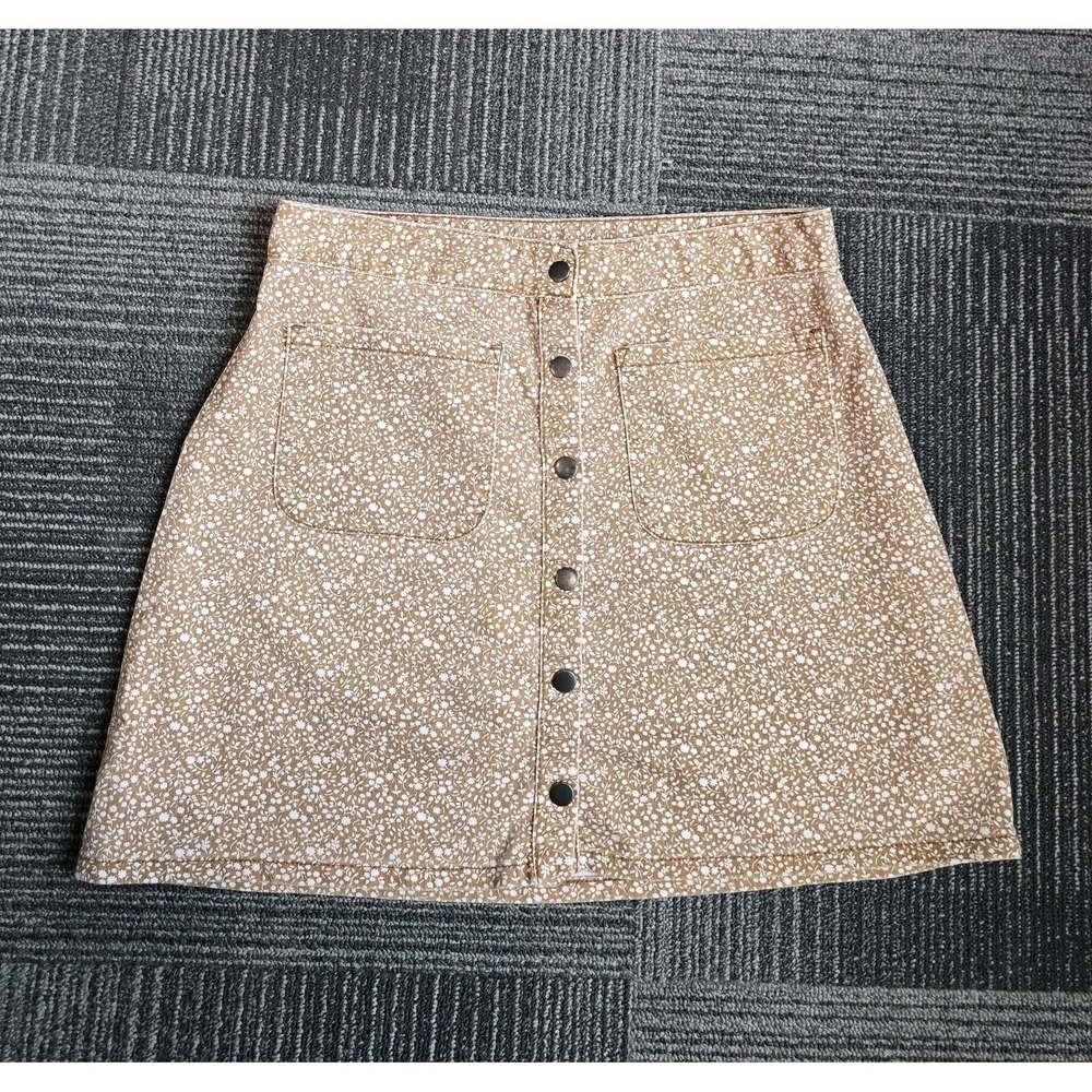 Cottagecore High Waisted Ditsy Floral Mini Skirt Tan Snaps 10 Urban Outfitters